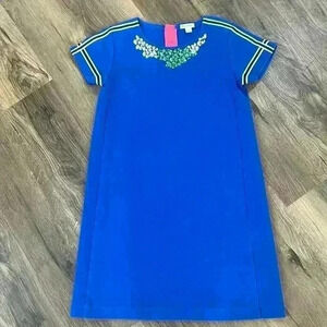 Crewcuts | Jewel Neck T-Shirt Dress Size 14 Girls. Blue w/Clear&Green Jewels